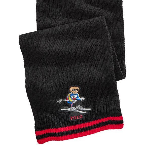 Polo Ralph Lauren Polo Ski Bear Scarf Red Black - Picture 1 of 6
